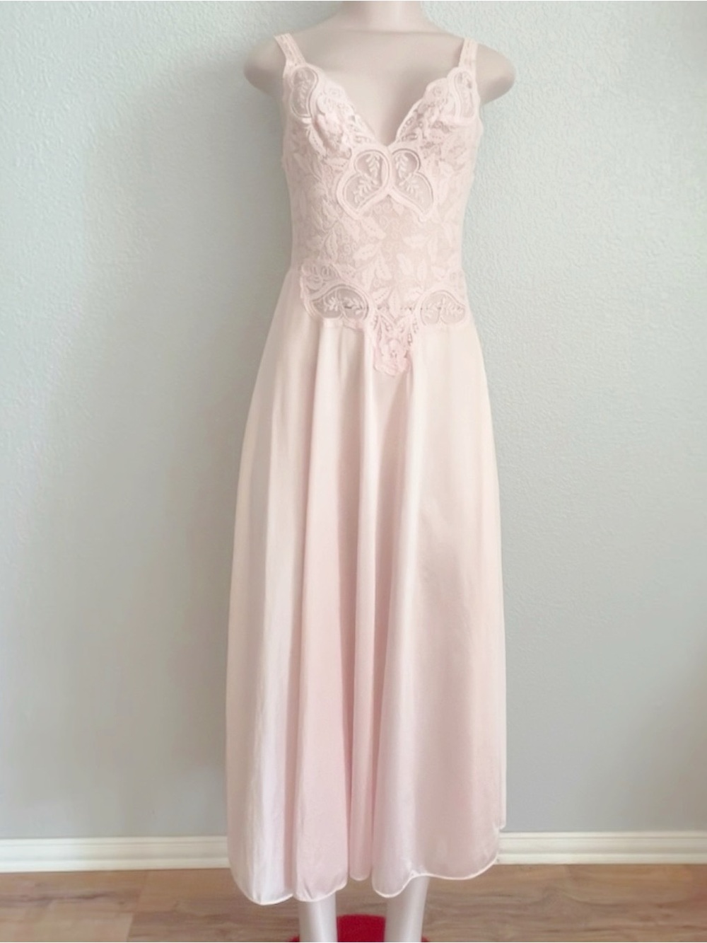Deadstock Vintage Olga Lites Pink Stretch Lace Bodice Maxi Nightgown 91060 M